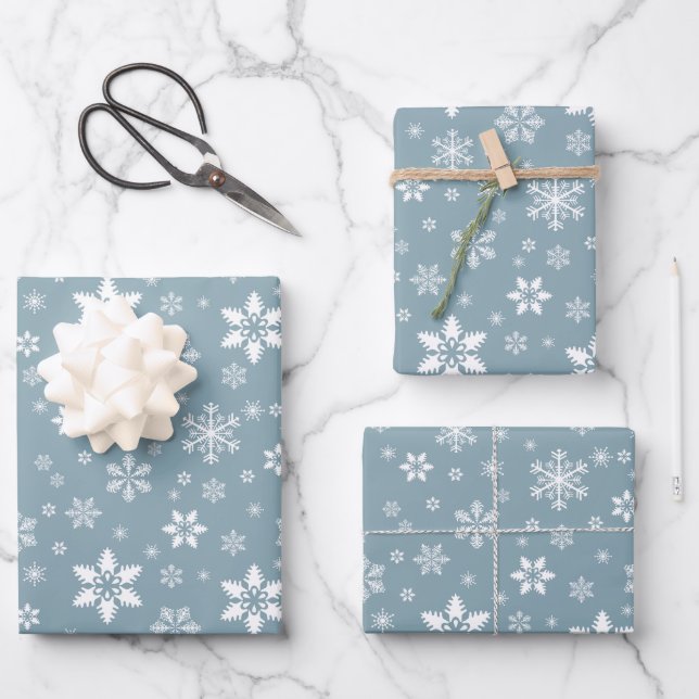 Snowflake Pattern, White Snowflakes, Snow, Gray Wrapping Paper Sheets (Front)