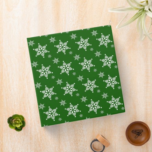 Snowflake Pattern White Snowflakes Snow Green 3 Ring Binder