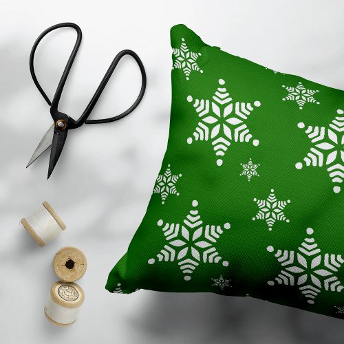 Snowflake Pattern White Snowflakes Snow Green Accent Pillow