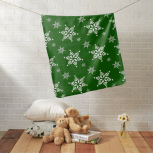 Snowflake Pattern, White Snowflakes, Snow, Green Baby Blanket