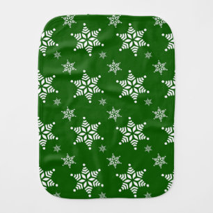 Snowflake Pattern, White Snowflakes, Snow, Green Baby Burp Cloth