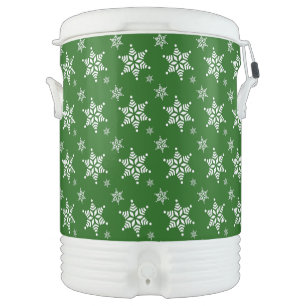Snowflake Pattern, White Snowflakes, Snow, Green Beverage Cooler