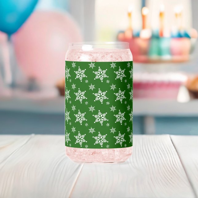 Snowflake Pattern, White Snowflakes, Snow, Green Can Glass (Insitu (Baby Shower))