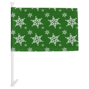 Snowflake Pattern, White Snowflakes, Snow, Green Car Flag