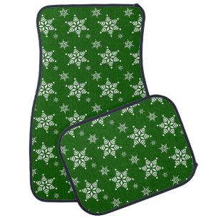 Snowflake Pattern, White Snowflakes, Snow, Green Car Floor Mat