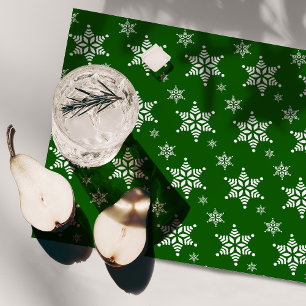 Snowflake Pattern, White Snowflakes, Snow, Green Cloth Placemat