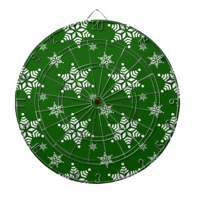 Snowflake Pattern, White Snowflakes, Snow, Green Dart Board (Front)