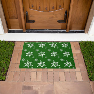 Snowflake Pattern, White Snowflakes, Snow, Green Doormat
