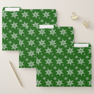 Snowflake Pattern, White Snowflakes, Snow, Green File Folder