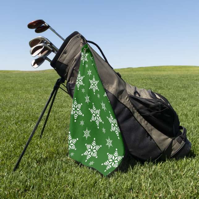Snowflake Pattern, White Snowflakes, Snow, Green Golf Towel (Green)