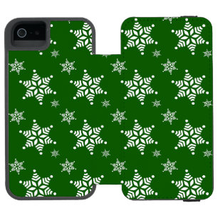 Snowflake Pattern, White Snowflakes, Snow, Green iPhone SE/5/5s Wallet Case