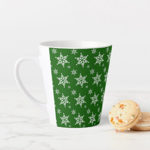 Snowflake Pattern, White Snowflakes, Snow, Green Latte Mug