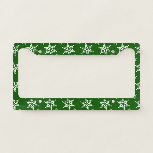 Snowflake Pattern, White Snowflakes, Snow, Green License Plate Frame (Front)