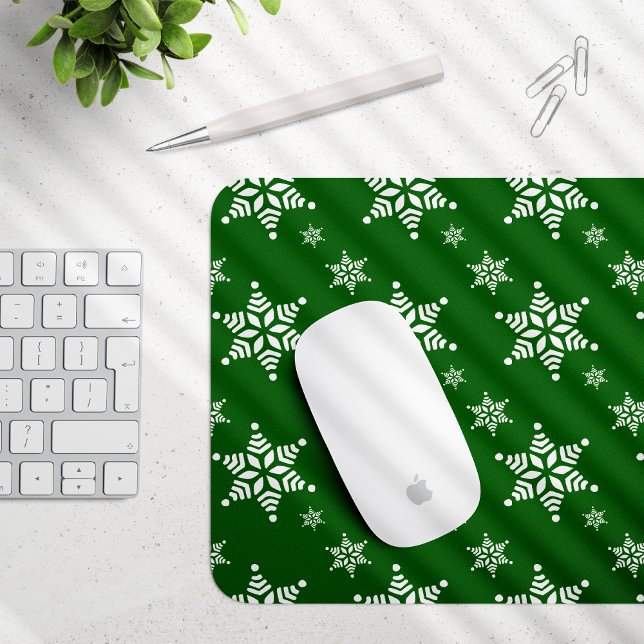 Snowflake Pattern, White Snowflakes, Snow, Green Mouse Pad (Creator Uploaded)