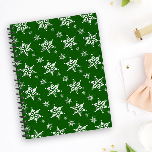 Snowflake Pattern, White Snowflakes, Snow, Green Notebook