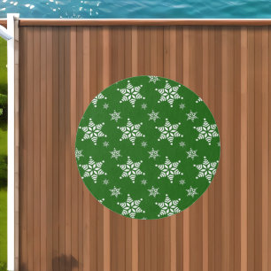 Snowflake Pattern, White Snowflakes, Snow, Green Outdoor Rug