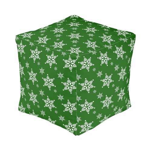 Snowflake Pattern White Snowflakes Snow Green Pouf