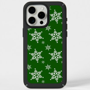 Snowflake Pattern, White Snowflakes, Snow, Green iPhone 15 Pro Max Case