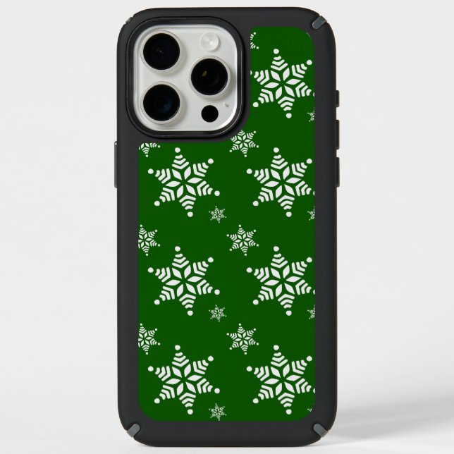 Snowflake Pattern, White Snowflakes, Snow, Green Speck iPhone Case (Front)