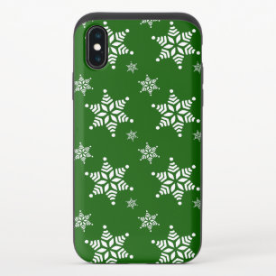 Snowflake Pattern, White Snowflakes, Snow, Green iPhone XS Slider Case