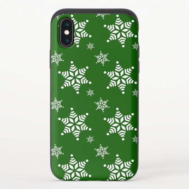 Snowflake Pattern, White Snowflakes, Snow, Green Uncommon iPhone Case (Back)