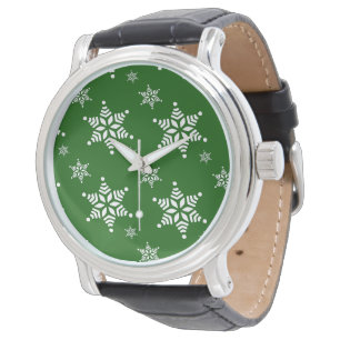 Snowflake Pattern, White Snowflakes, Snow, Green Watch