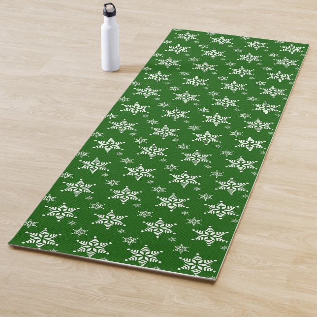 Snowflake Pattern, White Snowflakes, Snow, Green Yoga Mat (In Situ)