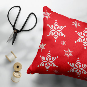 Snowflake Pattern, White Snowflakes, Snow, Red Accent Pillow