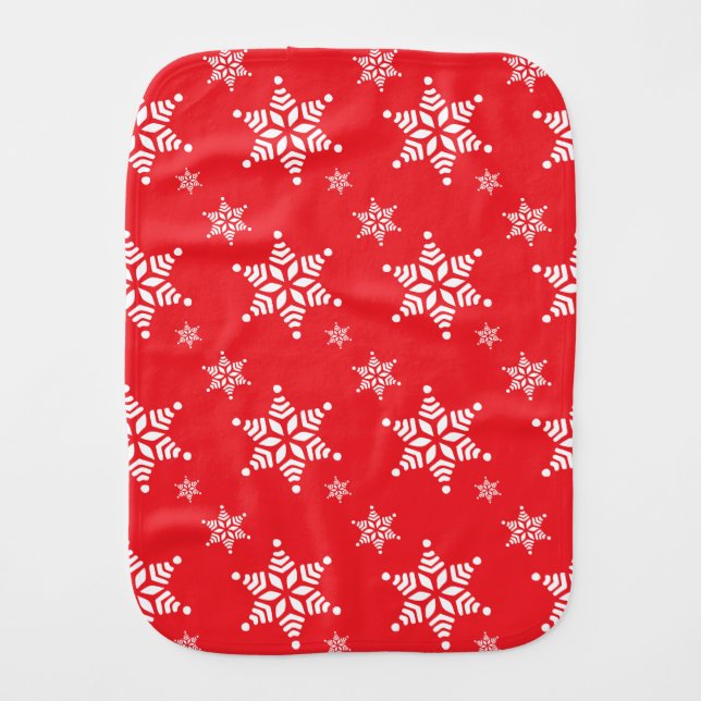 Snowflake Pattern, White Snowflakes, Snow, Red Baby Burp Cloth (Front)