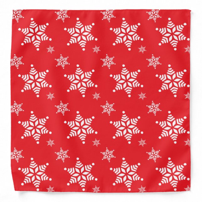 Snowflake Pattern, White Snowflakes, Snow, Red Bandana (Front)