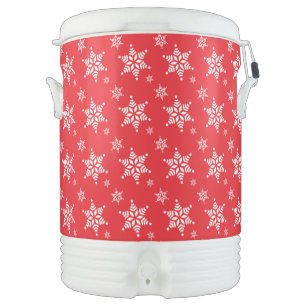 Snowflake Pattern, White Snowflakes, Snow, Red Beverage Cooler