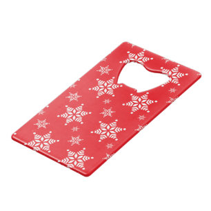 Snowflake Pattern, White Snowflakes, Snow, Red Credit Card Bottle Opener