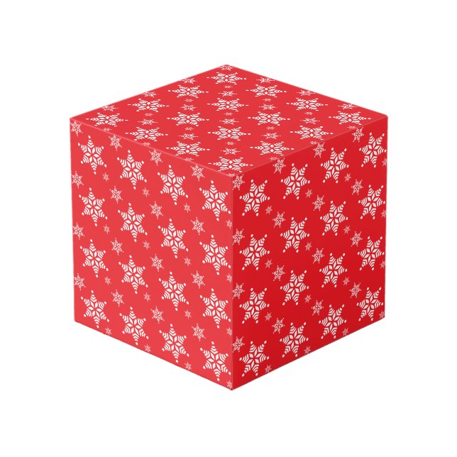 Snowflake Pattern, White Snowflakes, Snow, Red Cube (Front Angled)