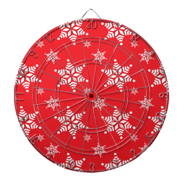 Snowflake Pattern, White Snowflakes, Snow, Red Dart Board (Front)