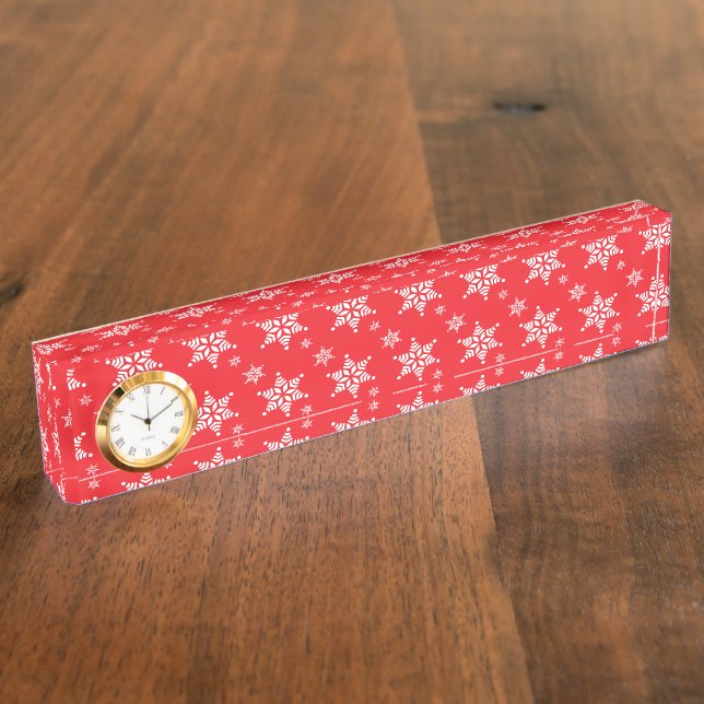 Snowflake Pattern, White Snowflakes, Snow, Red Desk Name Plate (Side)
