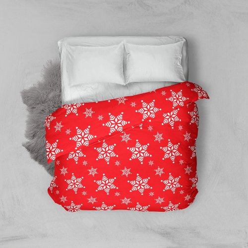 Snowflake Pattern White Snowflakes Snow Red Duvet Cover