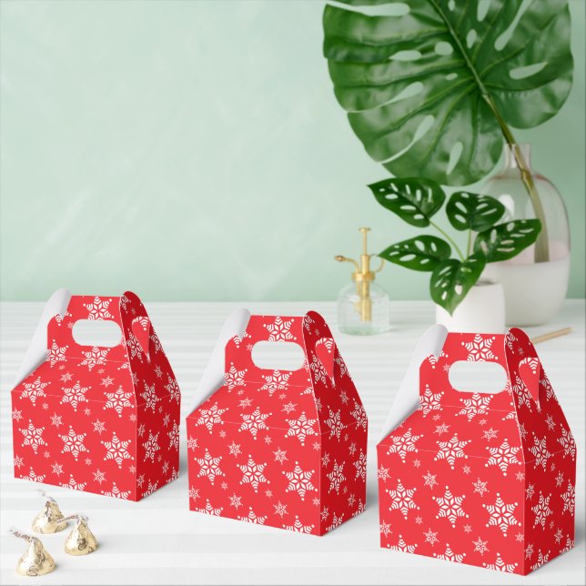 Snowflake Pattern, White Snowflakes, Snow, Red Favor Boxes (Multiple)