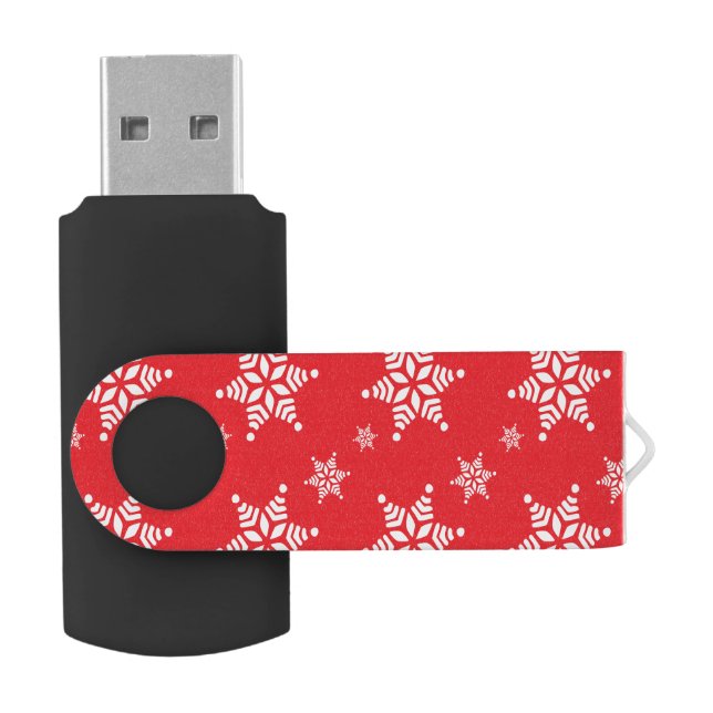 Snowflake Pattern, White Snowflakes, Snow, Red Flash Drive (Opened)