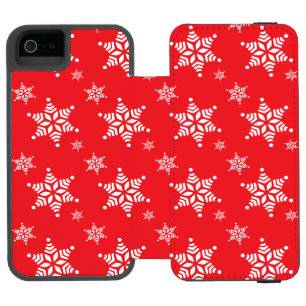 Snowflake Pattern, White Snowflakes, Snow, Red iPhone SE/5/5s Wallet Case