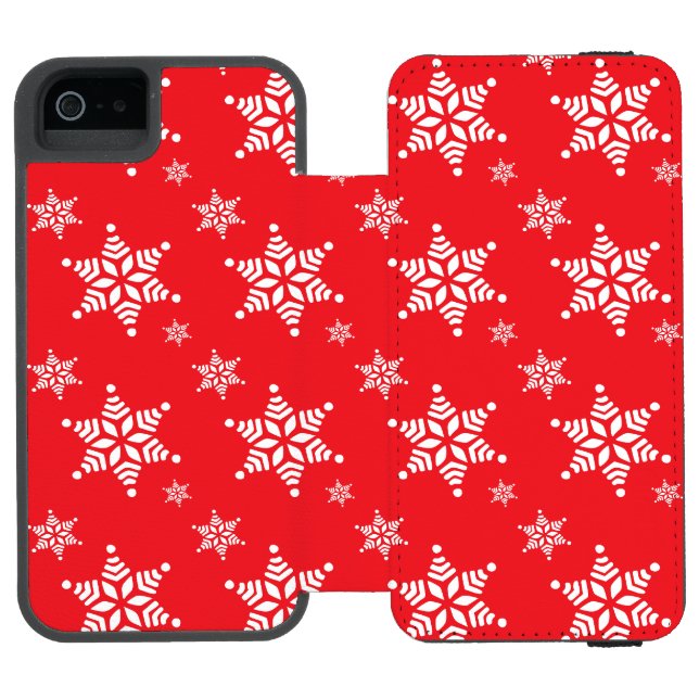 Snowflake Pattern, White Snowflakes, Snow, Red Incipio iPhone Wallet Case (Folio Open)