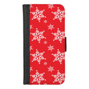 Snowflake Pattern, White Snowflakes, Snow, Red iPhone 8/7 Wallet Case
