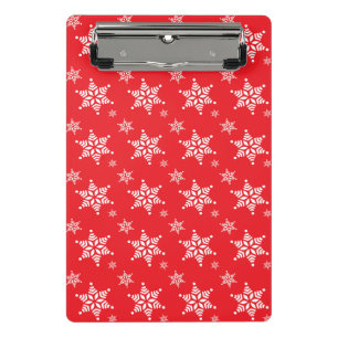 Snowflake Pattern, White Snowflakes, Snow, Red Mini Clipboard