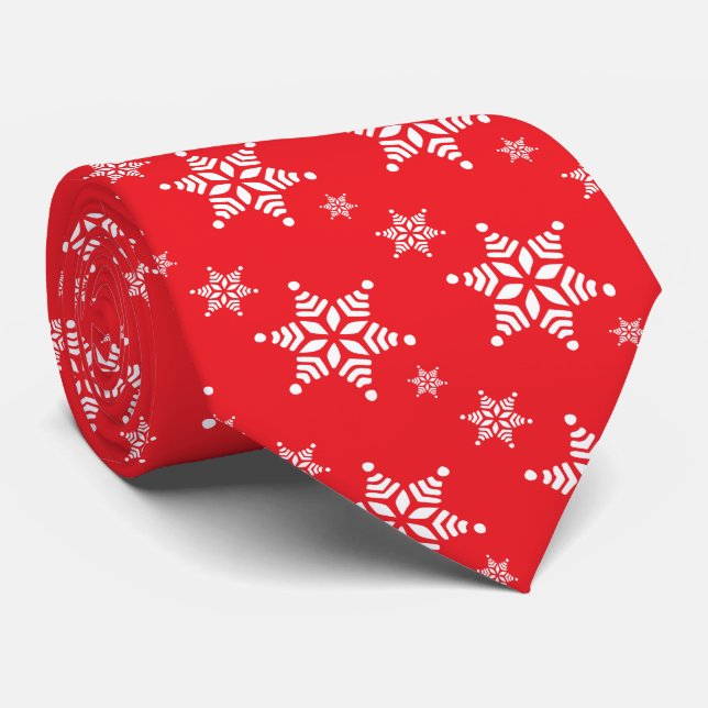 Snowflake Pattern, White Snowflakes, Snow, Red Neck Tie (Rolled)