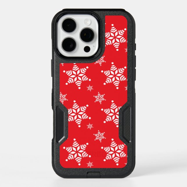 Snowflake Pattern, White Snowflakes, Snow, Red Otterbox iPhone Case (Back)