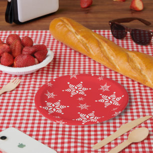 Snowflake Pattern, White Snowflakes, Snow, Red Paper Plates