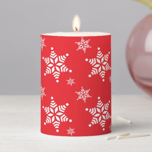 Snowflake Pattern White Snowflakes Snow Red Pillar Candle