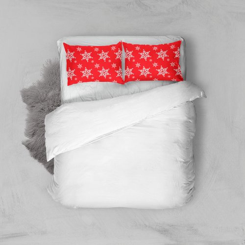 Snowflake Pattern White Snowflakes Snow Red Pillow Case