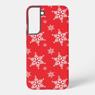 Snowflake Pattern, White Snowflakes, Snow, Red Samsung Galaxy S22+ Case