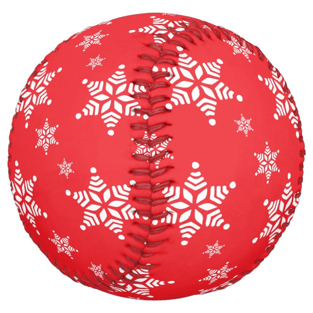 Snowflake Pattern, White Snowflakes, Snow, Red Softball (Angled)