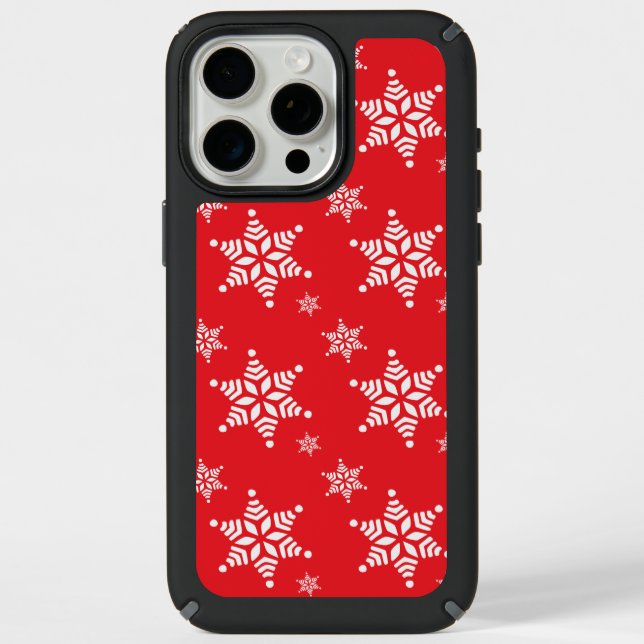 Snowflake Pattern, White Snowflakes, Snow, Red Speck iPhone Case (Front)